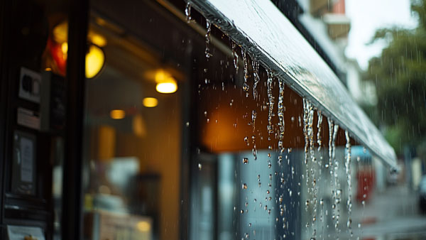 Storm water falling from an awning